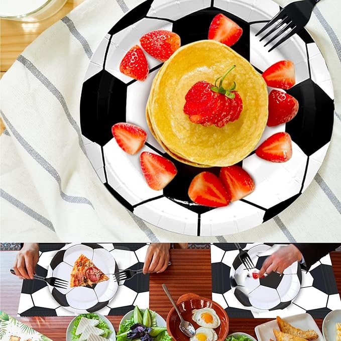 96 Pcs Soccer Party Supplies Bundle Paper Plates Napkins Sports Sports Party Birthday Decorations Favors For Kids (Soccer)
