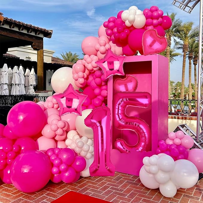 40 Inch Number Balloons Hot Pink 5 Large Number Balloon Anniversary Event Celebration Bachelorette Cowgirl Let's Go Girls Pink Themed 5th Birthday Party Decor Supplies 9 Pcs