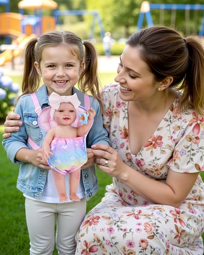 BABESIDE Baby Doll Accessories, Doll Carrier with Magic Bottle, Doll's Diaper, Doll Teddy & Pacifier – Baby Dolls Accessories Set for 12-15 Inch Dolls, Pretend Play Gift for Girls Boys Ages 3+