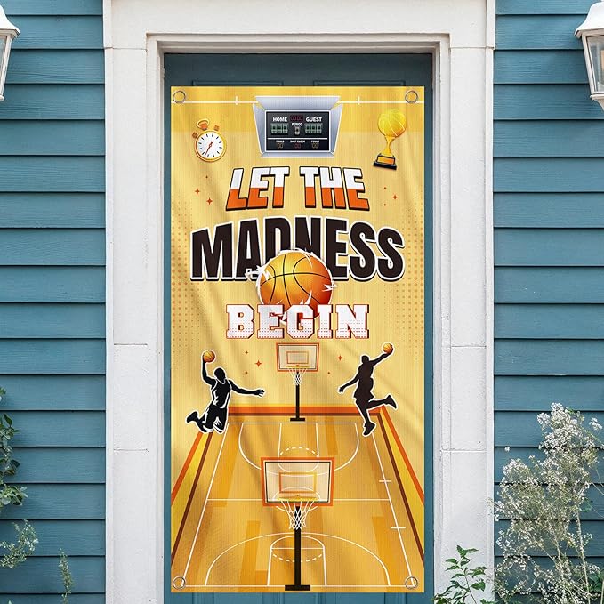 Basketball Theme Decorations, College Basketball Banner Door Cover Party Decorations, Basketball Theme Let the Madness Begin Welcome Banner Party Decor for Outdoor Indoor Classroom