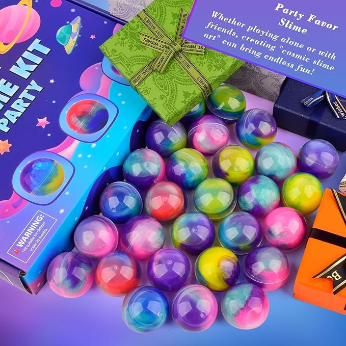 28-Pack Slime Party Favors, Bulk Galaxy Slime Balls Non-Sticky, Mess-Free for Kids, Stress Relief Mini Toys for Girls and Boys - Classroom Reward, Party Supplies, Goodie Bag Stuffers