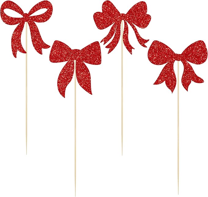 Gyufise 12Pcs Bow Centerpiece Sticks Birthday Bowknot Ribbons Coquette Table Flower Centerpieces Sticks Bow High Footed Party Decorations for Bridal Shower Birthday Wedding Party Supplies Red