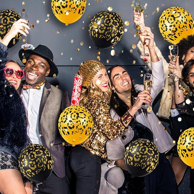 Gejoy 36 Pcs Cheetah Balloons Leopard Print Balloons 12 Inch Spots Latex Leopard Jungle Animal Decorations for Cheetah Zoo Theme Birthday Party Supplies (Gold,Black)