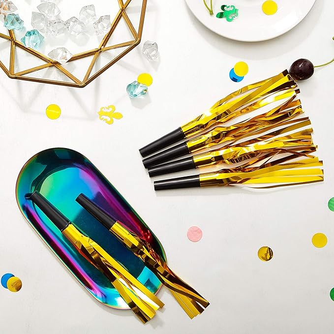 Sumind 48 Pcs Gold Noise Makers Glitter Noise Makers Metallic Fringed Party Blowers for Adults Birthday Graduation Sporting Events 2026 New Years Party Favor Supplies