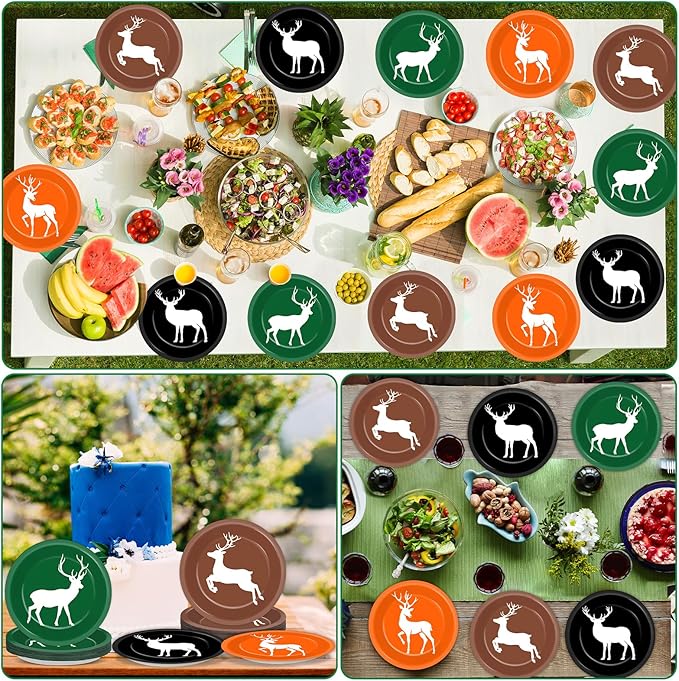 CHUNNIN 48Pcs Hunting Themed Party Paper Plates 7'' Next Camo Party Supplies Deer Hunt Birthday Disposable Dessert Dinner Plates for Forest Gone Camo Theme Birthday Shower Decorations