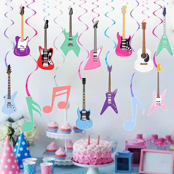 Guitar Party Hanging Swirls Guitar Birthday Decoration Guitar Themed Swirl Ceiling Muscial Party Hanging Streamer for Girls Rock Guitar Party Baby Shower Supplies
