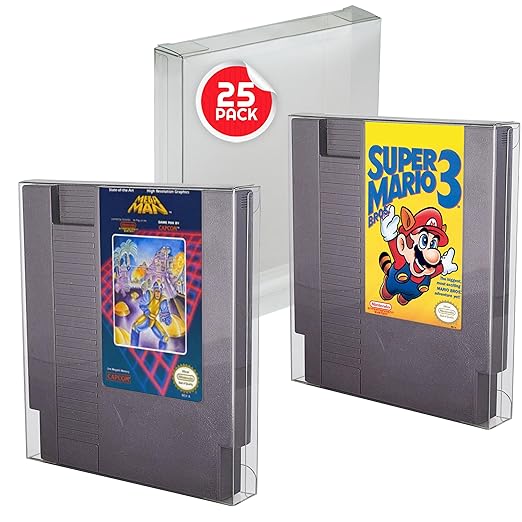 Video Game NES Classic Cartridge Protector Compatible with Nintendo NES Games Cart - 0.40MM PET Video Games Protector Compatible with Duck Hunt, Adventure Island, Mega Man, Punch Out (Pack of 25)