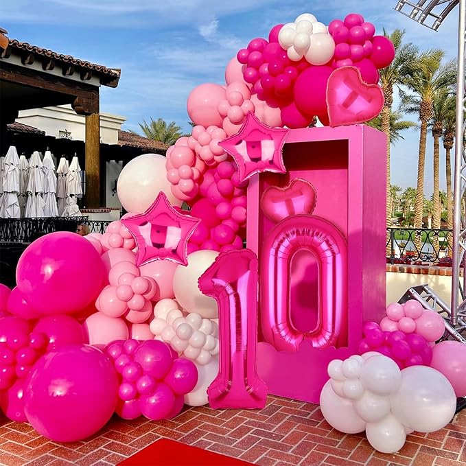 40 Inch Number Balloons Hot Pink 0 Anniversary Event Celebration Bachelorette Cowgirl Let's Go Girls Pink Themed 10th 20th 30th Birthday Party Decor Supplies 9 Pcs