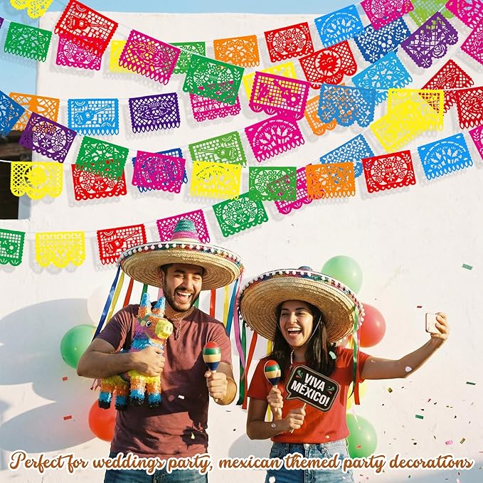 Boao 8 Packs 120 Feet Cinco De Mayo Party Decorations Mexican Banner Fiesta Plastic Papel Picado Banner Garland Dia De Los Muertos Day of The Dead Hanging Decor Mexican Fiesta Birthday Party Supplies