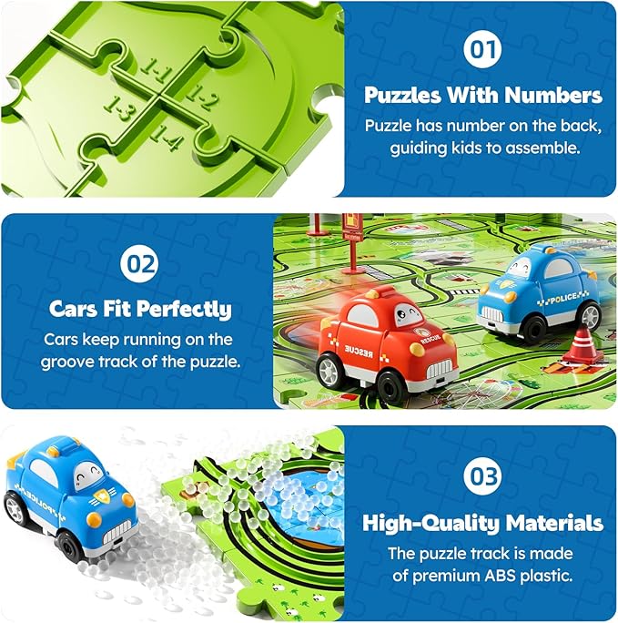 48PCS Puzzle Race Track Car Set for Toddlers Kids Boys, Toddler Toys Birthday Gifts for 3 4 5 6 Years Old Boys and Girls, Floor Puzzle Tracks Car Toys for Ages 3-5 4-6