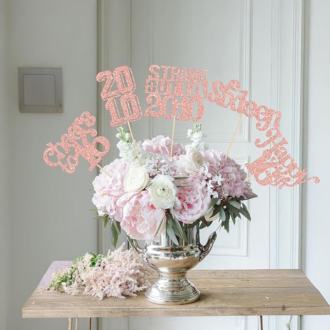 Gyufise 15Pcs Happy 16th Birthday Centerpiece Sticks Sixteen Straight Outta 2010 Table Flower Centerpieces Sticks for Cheers to 16th Birthday Party Supplies Rose Gold