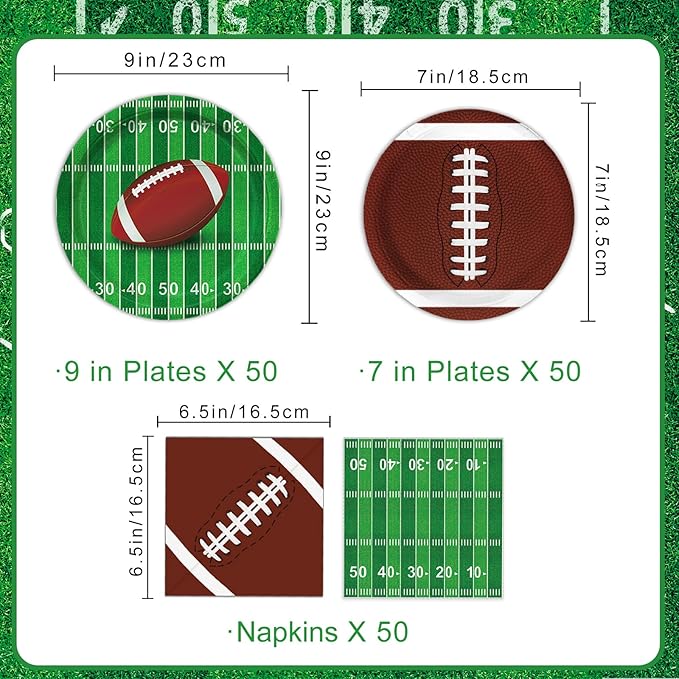 Football Party Supplies Kit, Serves 50 Football Party Decorations Includes Dinner Plates, Dessert Plates, Napkins Perfect for Football Birthday Game Day Tailgate Decorations