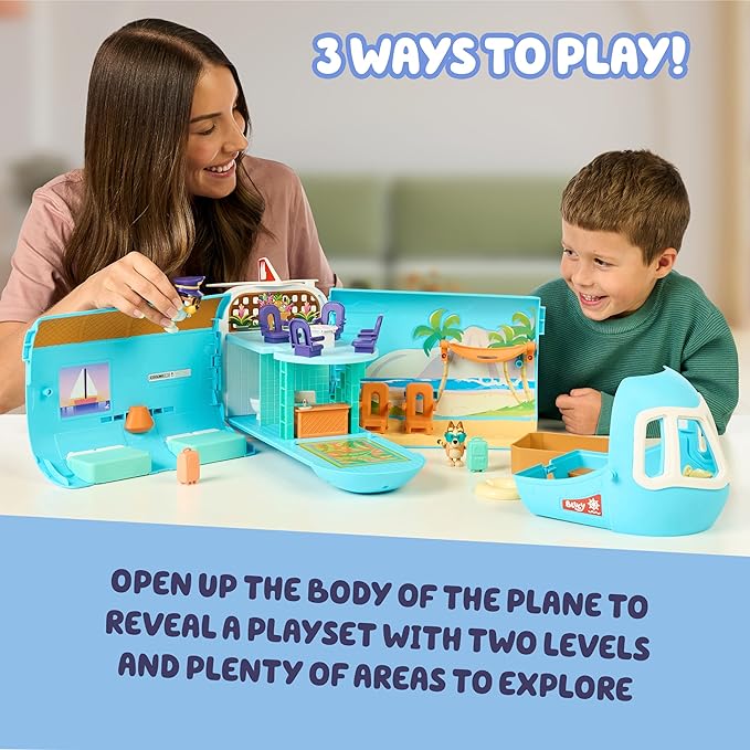 Bluey 3-in-1 Transforming Airplane Toys for Kids Playset, Turns into Resort & Boat, Airplane Toys for Kids 5-8 Includes Exclusive Captain Figure