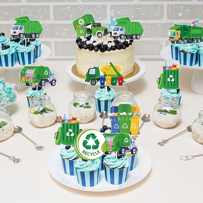 Trash Truck Birthday Party Decorations, 40PCS Garbage Truck Cupcake Toppers Decoration,Cartoon Garbage Truck Cupcake Picks Decor Supplies