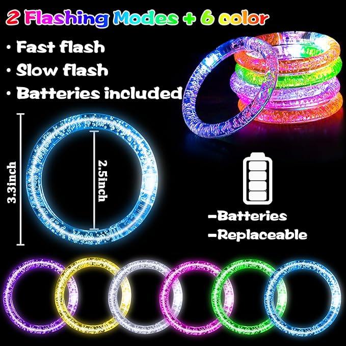 AMENON 24 Pack Glow In The Dark LED Bracelets Party Favors for Kids Party Supplies Flashing Light Up Bracelet Glow Sticks Party Toys Neon Accessory Concert Birthday Party Games Easter Basket Gifts