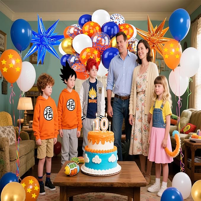 Blue Orange Gold Balloon 64Pcs 12 Inch，Pentagram Print Balloons for Cartoon Themed Birthday Party Decorations Boys Girls Gatherings Party Supplies