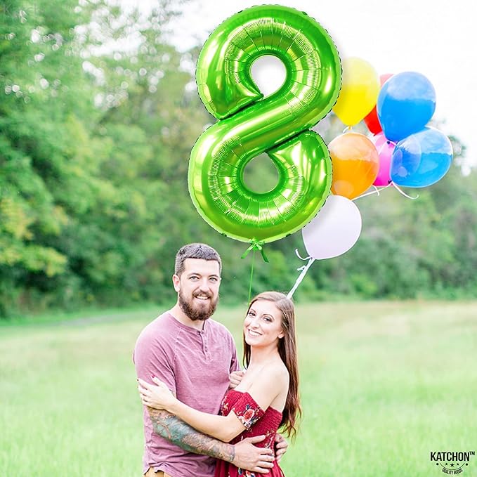 KatchOn, Light Green Number 8 Balloon - 40 Inch | Green Neon 8 balloon Number for 8th Birthday Decorations Boy | Number 8 Green Happy Birthday Balloons for 8th Anniversary Decorations
