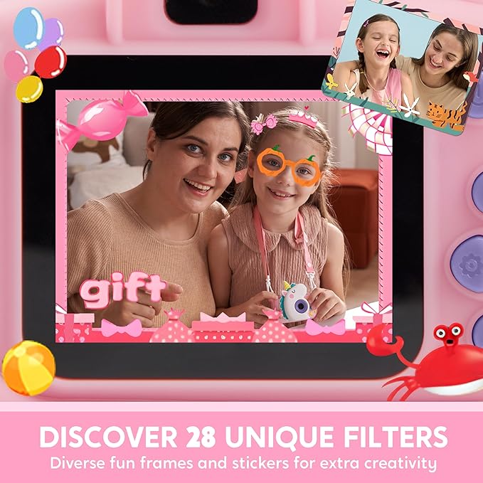 SYNCFUN Kids Camera, Birthday Gifts for Girls 3 4 5 6 7 8 Year Old, Unicorn Toys Selfie Toddler Toy, 1080P HD Selfie Digital Video Camera with 32GB SD Card (Unicorn)