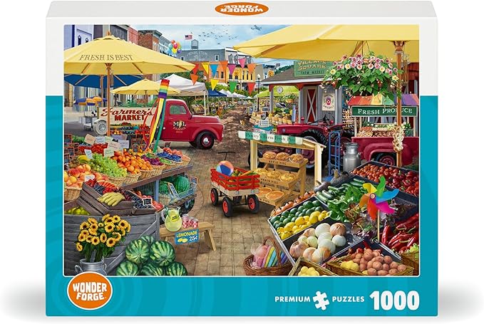 Wonder Forge Farmer's Market Day 1000 Piece Jigsaw Puzzle for Adults | Unique, Perfectly-Fitting Pieces | Fun, Vibrant Imagery | Amazon Exclusive