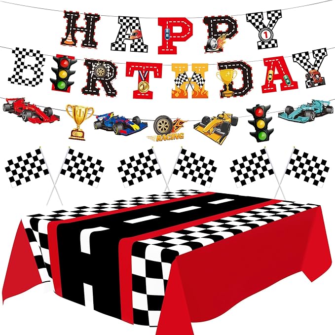 XIPEGPA Race Car Party Decorations - Happy Birthday Banner, Tablecloths for Race Car Birthday, Baby Shower Party Supplies (Red, Extra Large)