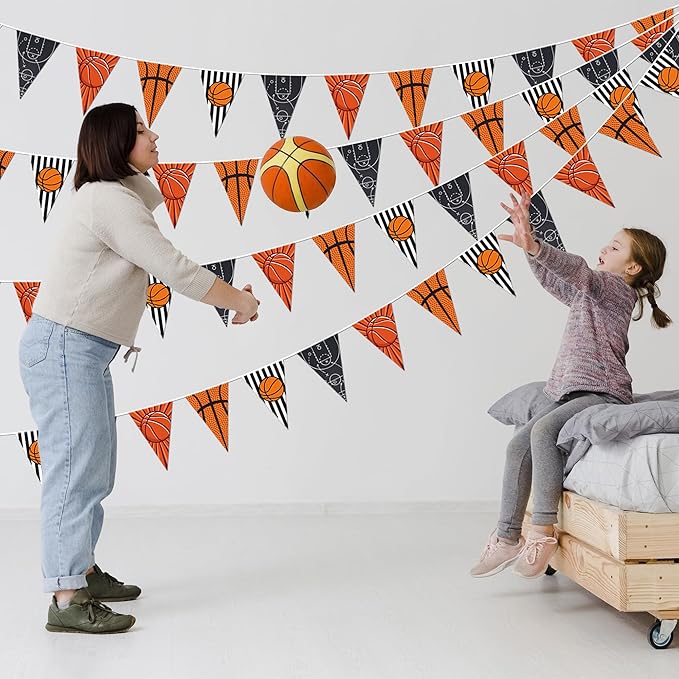 Basketball Party Decorations 4 Pcs Basketball Banner Pennant Basketballs Garland Triangle Flags Sports Party Decorations for Party Supplies Hanging Decoration