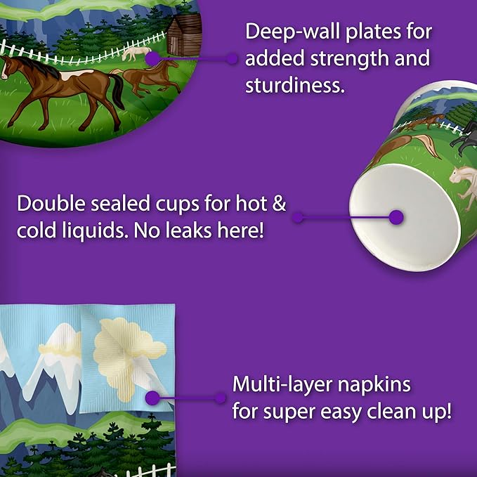 Wild Horses Birthday Party Supplies Set Plates Napkins Cups Tableware Kit for 16
