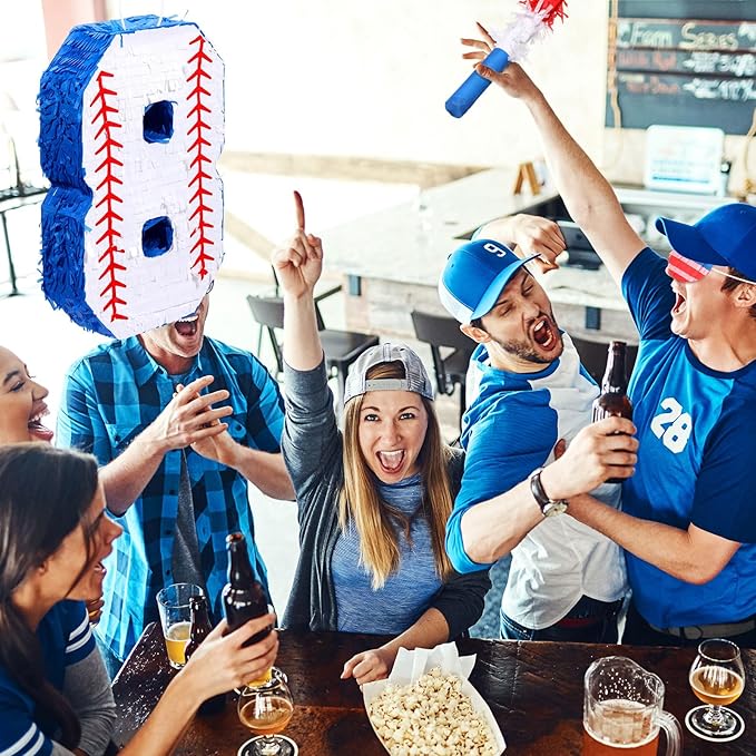 HyDren Baseball Piñata Baseball Party Decorations Number Piñata with Bat, Blindfold and Confetti, 16 Inch Sports Themed Birthday Party Supplies for Celebration Events(Number 8)