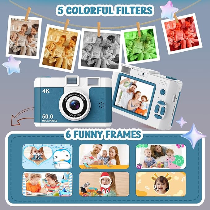 50.0 Mega Pixels Kids Camera for 5-13 Year Old Girls Boys with WiFi,MP3,Video Recording,Children Digital Selfie Video Camcorder 1080P Dual Lens 2.4 Inch HD,32G TF Card (Green)
