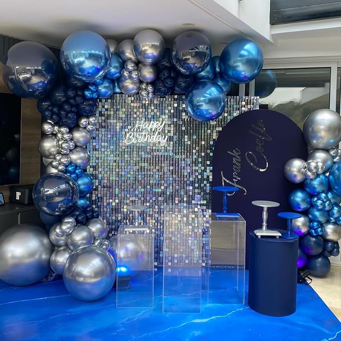 Navy Blue and Silver Balloons, 12 Inch Metallic Latex and Confetti Balloons for Birthday, Baby Shower, Graduation Decorations