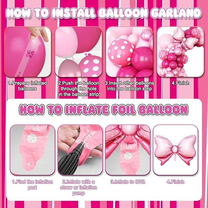 Pink 6th Birthday Balloons Decorations, Hot Pink Rose Polka Dots Balloon Arch Kit, Huge Bow Foil Balloons, pink Number 6 Balloon Tower for Baby Shower Girls Princess 6th Theme Party