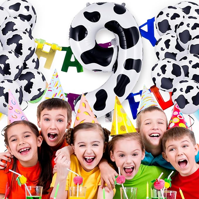 Cow Print Number 9 Balloon, Large 40 Inch Cow Number Birthday Balloons, Foil Mylar Number 9 Balloons for 9 Year Old Birthday Party Decorations Supplies Animal Farm Cowboy Cowgirl Themed Party