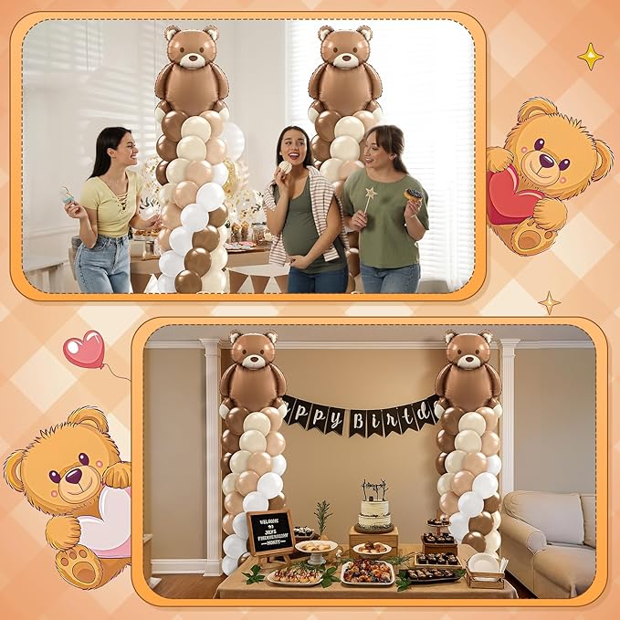 Kasyat 2 Set Bear Balloon Column Stand Kit Bearly Baby Shower Balloon Arch Kit, Bear Baby Shower Decorations with Brown Beige Nude Tan Balloons for Boho Neutral Gender Reveal Birthday Party