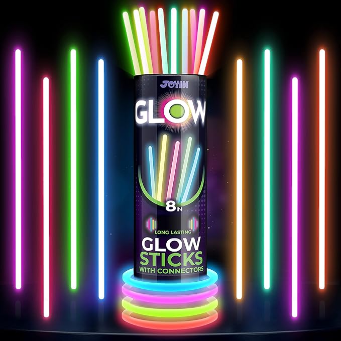 JOYIN 200 Pcs 8" Glow sticks Bulk Party Favors Pack, Neon Glow in the Dark Party Supplies, Light Up Necklaces and Bracelets with Connectors, Easter, Football, Birthday Decorations