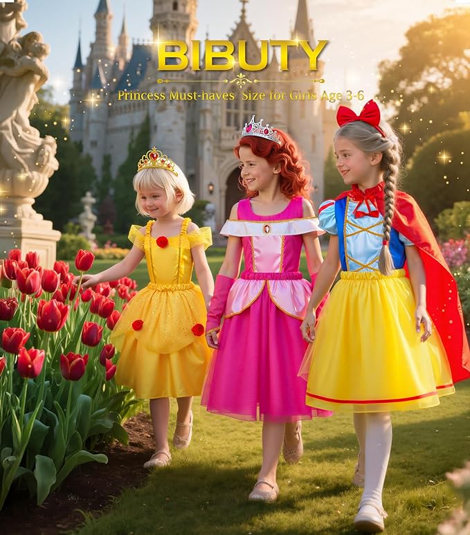 Princess Dress Up Clothes for Little Girls Princess Dresses for Girls, BIBUTY Pretend Play Princess Costume Set with Princess Crown Cape, Princess Toys Cosplay Birthday Party Gift for 3-6 Toddler Girl