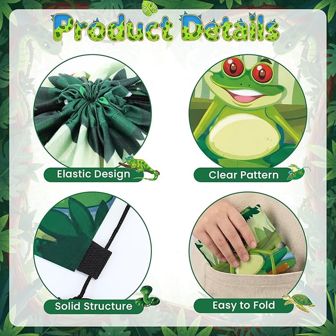 32 Pcs Retile Birthday Party Decorations Retile Party Favors Bags Green Silicone Wristband Crocodile Turtle Drawstring Goodies Bags Frog Lizard Toys for Boys Girls Wild Themed Birthday Supplies