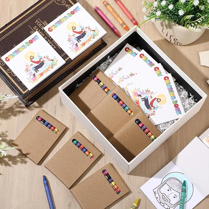30 Sets 24 Pages Mini Christian Coloring Books with 8 Colors Crayons Bulk, Religious Coloring Books Bible Pages Christian Party Favors Goodie Bag Stuffers Gifts for Activities Church Craft