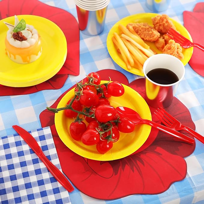 Havawish 194 Pcs Wizard Party Supplies Paper Plate Cup Poppy Flower Placemat Napkin Hard Plastic Red Cutlery Fork Knives Spoon Disposable Tableware for Halloween Princess Witch Party