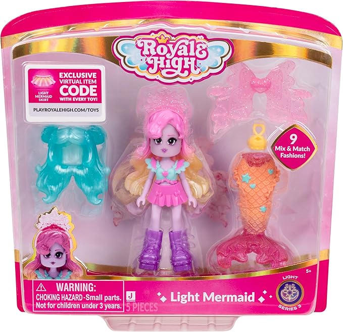 3” Light Mermaid Fashion Doll - 1 Figure with 9 Fashion Accessories - Virtual Item Code Included - Series 3 - Ages 5+