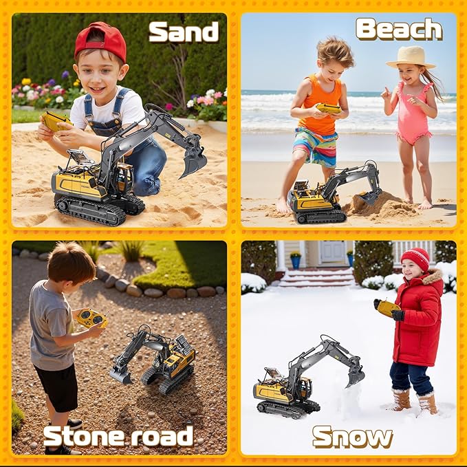 Remote Control Excavator Toys, 11 Channel 1:20 RC Construction Vehicles, 680° Rotation Hydraulic Car Toys for 6 7 8 9 10 Year Old Boys Kids, RC Truck Digger Toys Christmas Birthday Gifts
