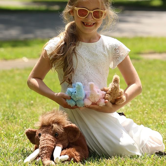4Pcs Woolly Mammoth Plush Toy, Cute 22" Mommy Elephant Stuffed Animal with 3 Babies for Boys Girls Kids, Cuddly Christmas Birthday Gift for Ancient Animal Lover