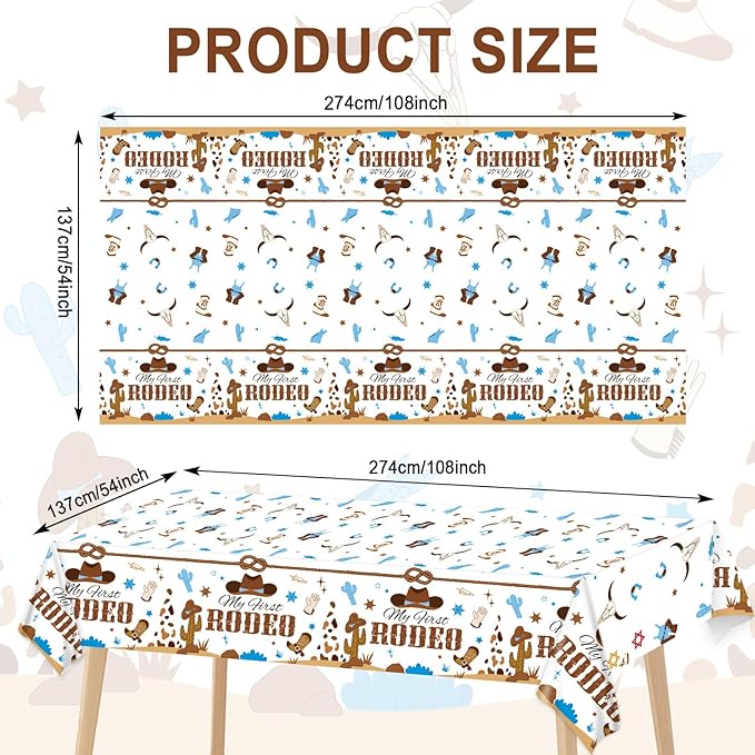 gisgfim 3 Pcs My First Rodeo Birthday Party Supplies Western 1st Rodeo Party Tablecloths Blue Cowboy Table Cover Decorations for Boy Baby Shower