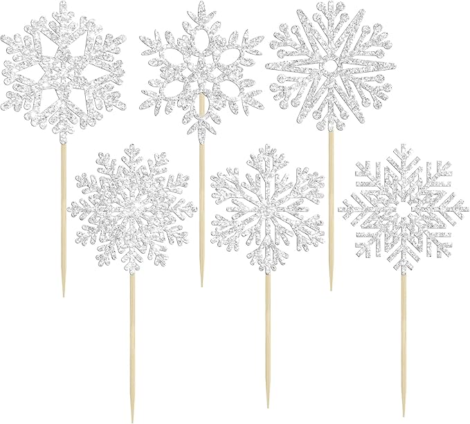 36Pcs Snowflake Cupcake Toppers Frozen Cupcake Picks Winter Frozen Theme Party Christmas Baby Shower Wedding Decoration Supplies Winter Wonderland Theme Cupcake Topper Sliver