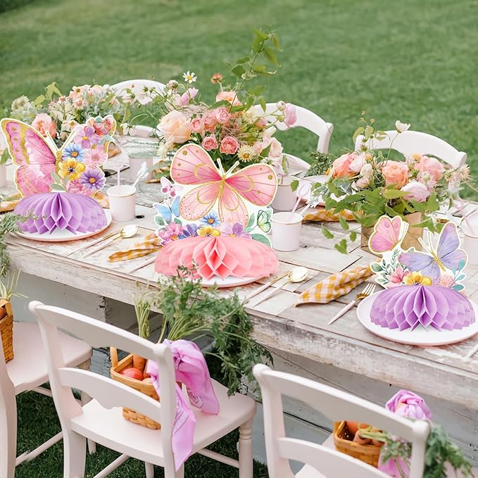 SUNBEAUTY 9 PCS Butterfly Centerpieces for Tables Butterfly Birthday Party Decorations Spring Wildflower Honeycomb Table Centerpiece for Girl Birthday Garden Baby Shower Decorations