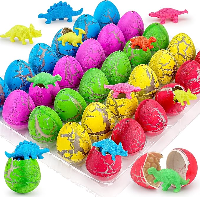 30PCS Large Hatching Dinosaur Eggs for Dinosaur Birthday Party Favors for Kids 3-5 4-8 Goodie Bag Easter Egg Stuffers Classroom Prizes Bulk Treat Stuff Novelty Grow in Water Dino Eggs with Toys Inside