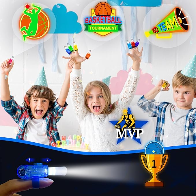 24PCS Basketball Party Favors LED Finger Lights - Glow-in-the-Dark Toys for Kids, Basketball Theme Birthday Decorations, Party Goodie Bag Stuffers & Classroom Prizes Gift for Boys Girls Age 3+