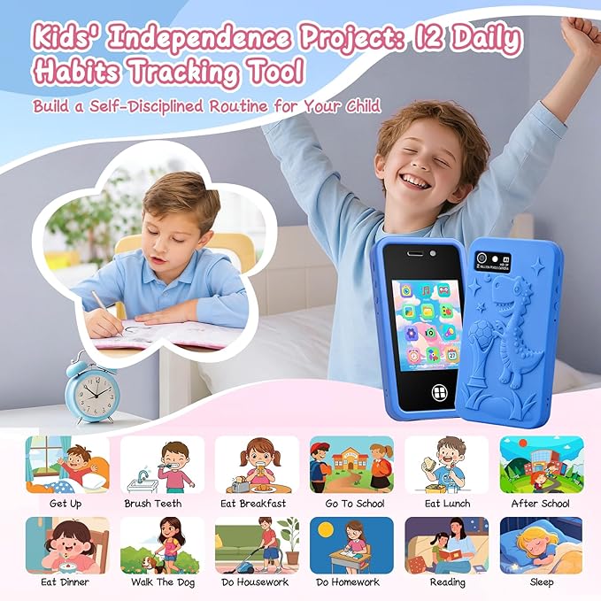 Kids Toy Smart Phone for 4-8 Year Old Boys Girls | Dual Camera, 14 Educational Games, Drop-Proof Fake Phone with MP3 Player & 16GB SD Card, Perfect Christmas Birthday Gift (Blue)