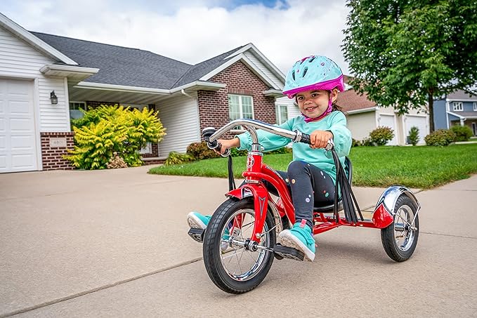 Schwinn Roadster Tricycle, 12 Inch Front Wheel Bike for Kids Ages 2-4, Low Center of Gravity, Retro Steel Frame, Adjustable Seat Grows with your Child, Rear Deck, Tricycle for Toddlers