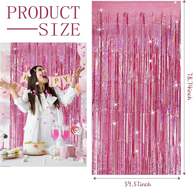 3 Pack Pink Backdrop Party Decorations Tinsel Curtain Party Backdrop Foil Fringe Birthday Decorations Photo Booth Streamer Backdrop Pink Theme Bachelorette Valentines Party Decorations