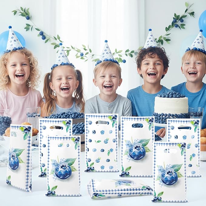 Blueberry Party Favor Bags - 50Pcs Summer Blue Berry Patterns Goody Candy Treat Bags, Sweet Fruit Themed Party Decorations for Kids Adults Birthday Baby Shower Picnic Tea Events Supplies