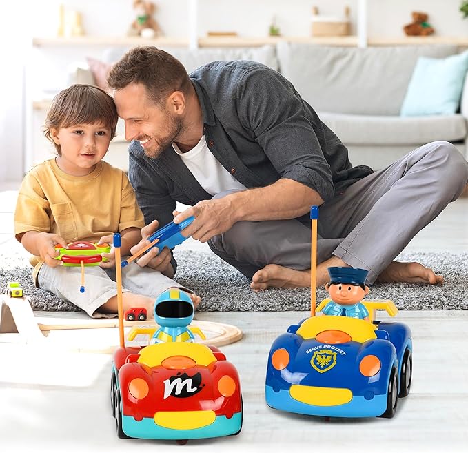 Haktoys Remote Control Cars for Toddlers, 2 Pack Police & Race Car Toy Set with Different Frequency for 2 Player Racing, Toddler Remote Control Car Toys for Boys and Girls